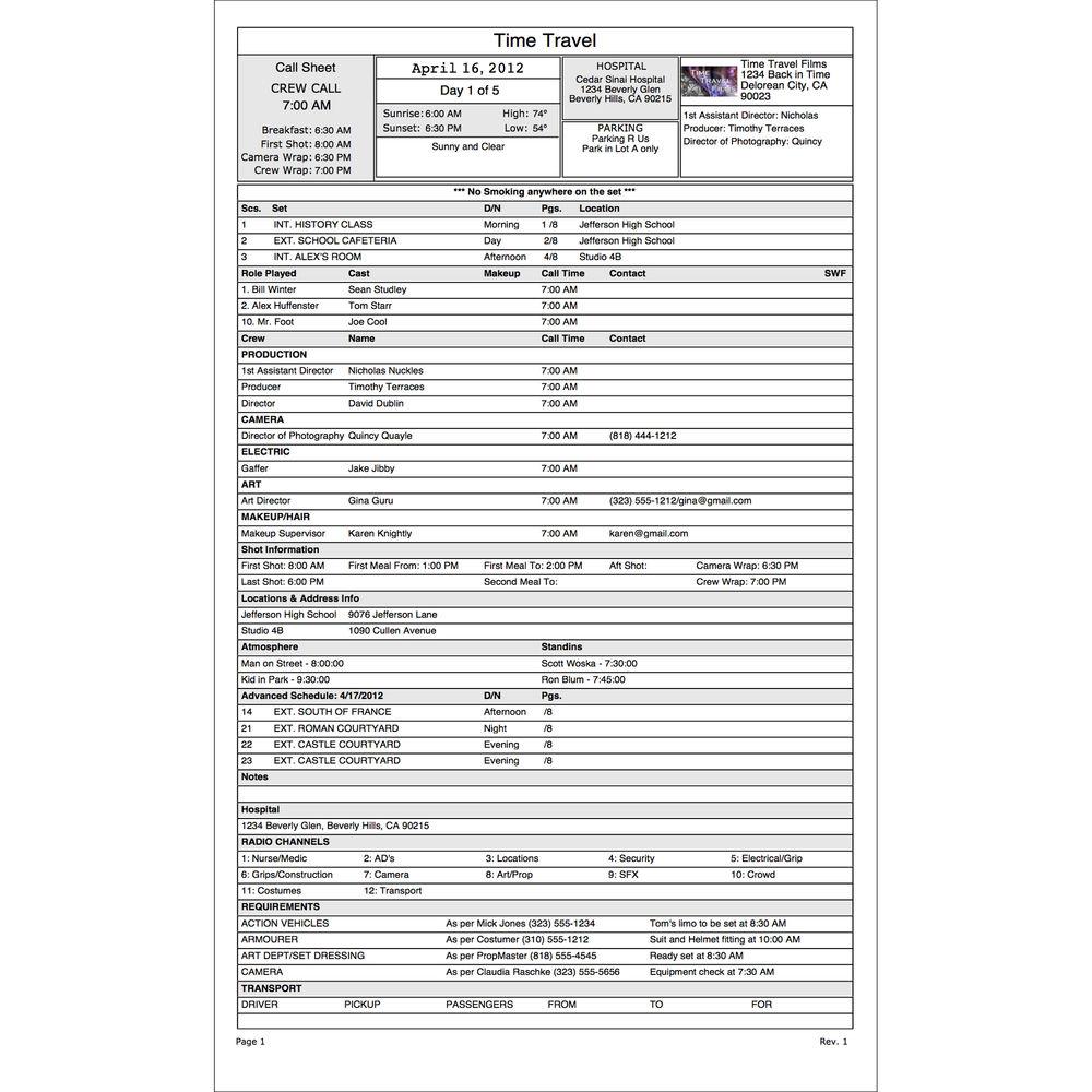 Jungle Software Koala Call Sheets
