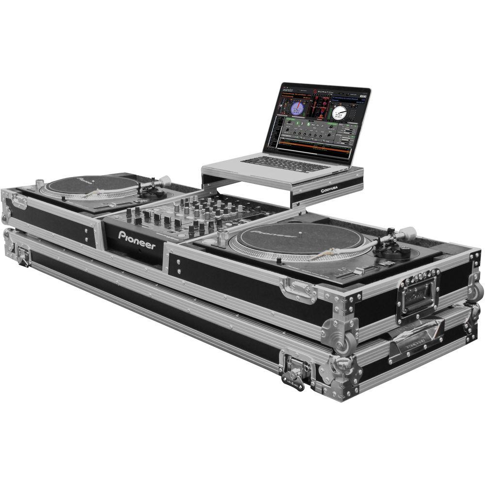 Odyssey Innovative Designs Flight Zone Low Profile Glide Style DJ Coffin for 12" Mixer, Two Turntables & Extra 2 RU