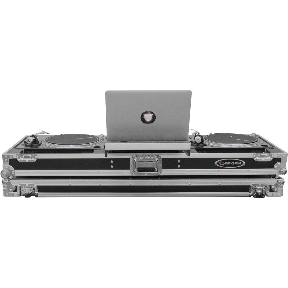 Odyssey Innovative Designs Flight Zone Low Profile Glide Style DJ Coffin for 12" Mixer, Two Turntables & Extra 2 RU