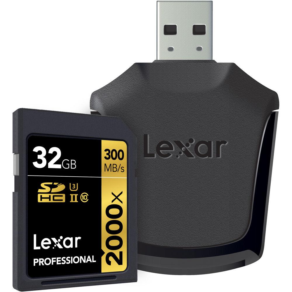 Lexar 32GB Professional 2000x UHS-II SDHC Memory Card with SD UHS-II Reader