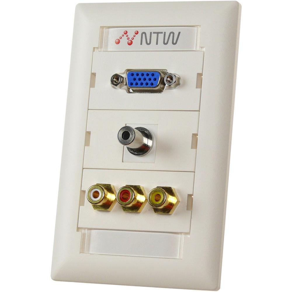 NTW Pre-Configured Customizable UniMedia Wall Plate with VGA, 1 8" Audio, Composite Video, & RCA Stereo Audio Pass-Through