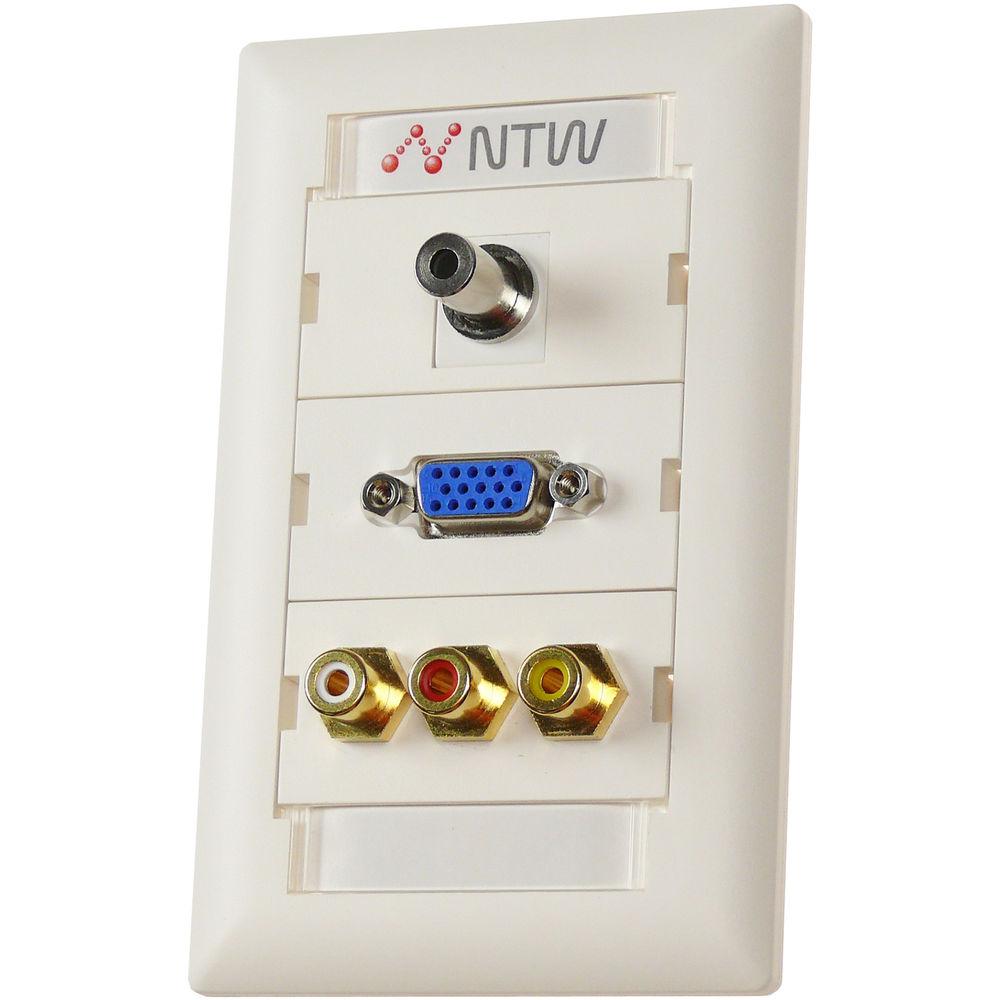 NTW Pre-Configured Customizable UniMedia Wall Plate with VGA, 1 8" Audio, Composite Video, & RCA Stereo Audio Pass-Through