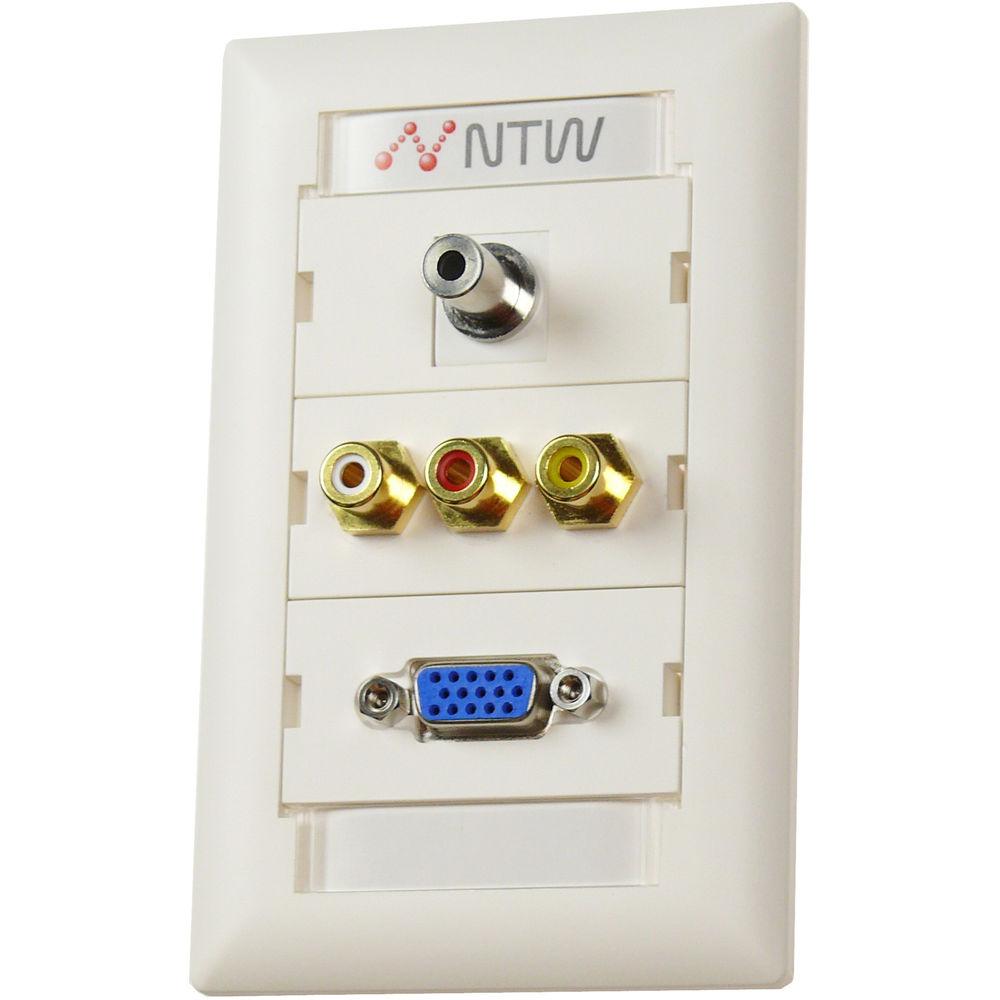 NTW Pre-Configured Customizable UniMedia Wall Plate with VGA, 1 8" Audio, Composite Video, & RCA Stereo Audio Pass-Through