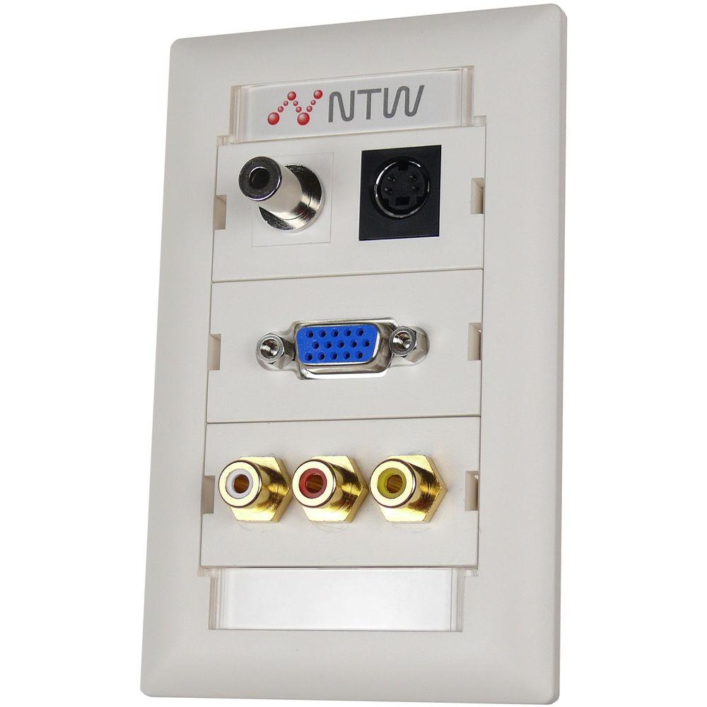 NTW Pre-Configured Customizable UniMedia Wall Plate with VGA, 1 8" Audio, S-Video, Composite Video, & RCA Stereo Audio Pass-Through