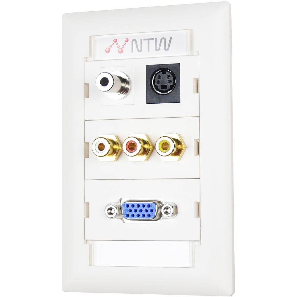 NTW Pre-Configured Customizable UniMedia Wall Plate with VGA, 1 8" Audio, S-Video, Composite Video, & RCA Stereo Audio Pass-Through