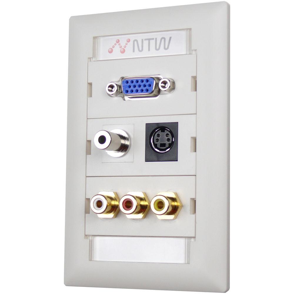 NTW Pre-Configured Customizable UniMedia Wall Plate with VGA, 1 8" Audio, S-Video, Composite Video, & RCA Stereo Audio Pass-Through