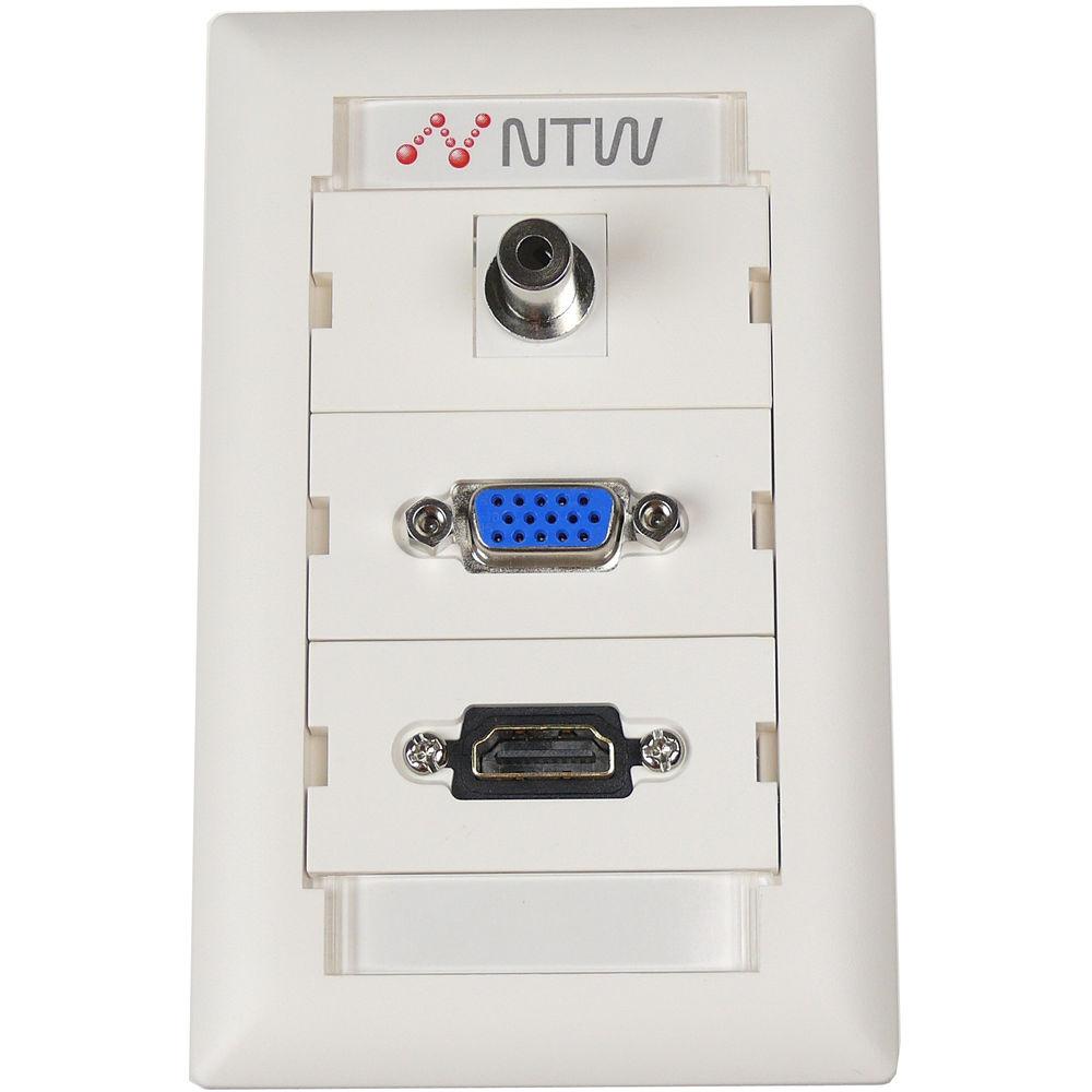 NTW Pre-Configured Customizable UniMedia Wall Plate with HDMI, VGA, & 1 8" Audio Pass-Through