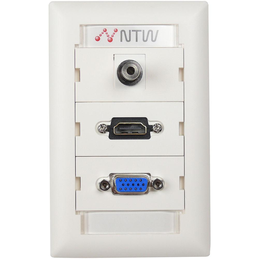 NTW Pre-Configured Customizable UniMedia Wall Plate with HDMI, VGA, & 1 8" Audio Pass-Through