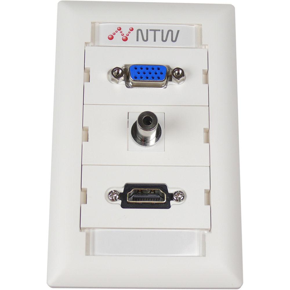 NTW Pre-Configured Customizable UniMedia Wall Plate with HDMI, VGA, & 1 8" Audio Pass-Through