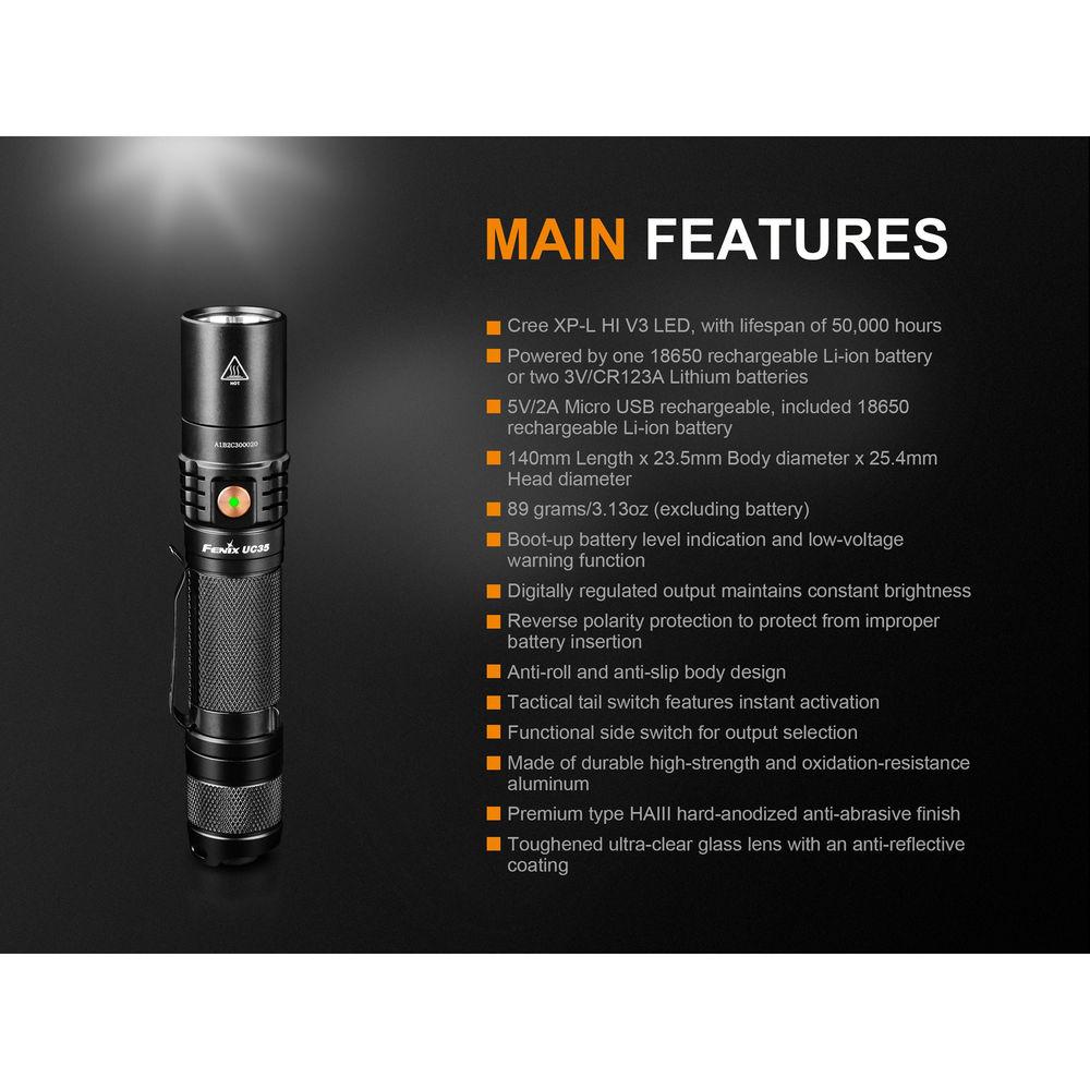 Fenix Flashlight UC35 v.2 Rechargeable LED Flashlight