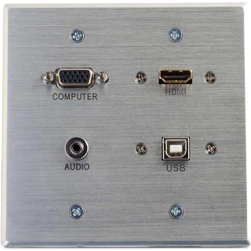C2G Double-Gang Wall Plate with HDMI, VGA, USB, & 1 8" Stereo Pass-Through