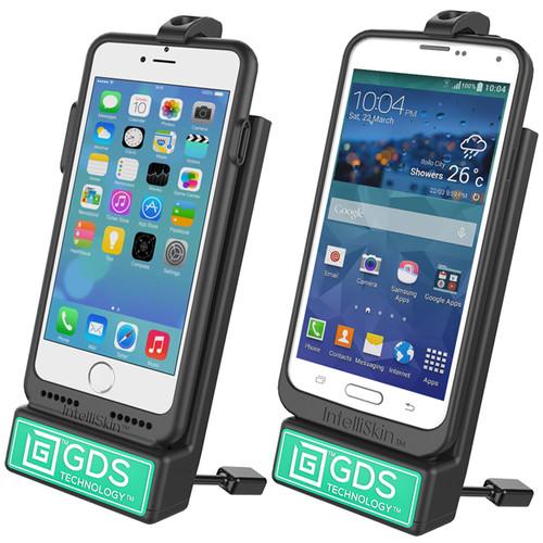 RAM MOUNTS Motorcycle M8 Handlebar Clamp Mount with Universal GDS Phone Charging Dock for IntelliSkin Sleeve