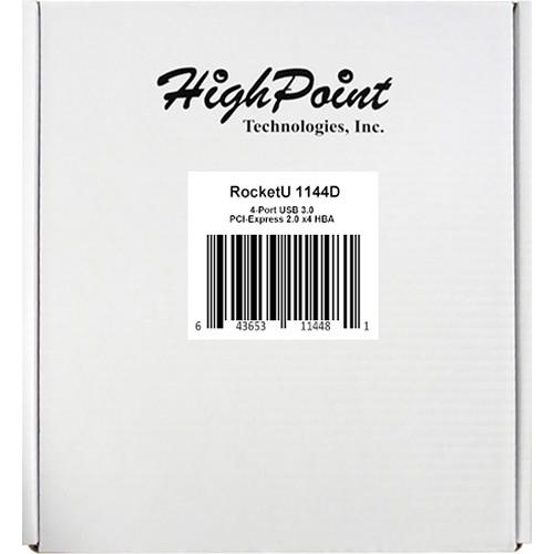 HighPoint RocketU 1144D 4-Port USB 3.0 PCIe 2.0 x4 HBA Controller Card