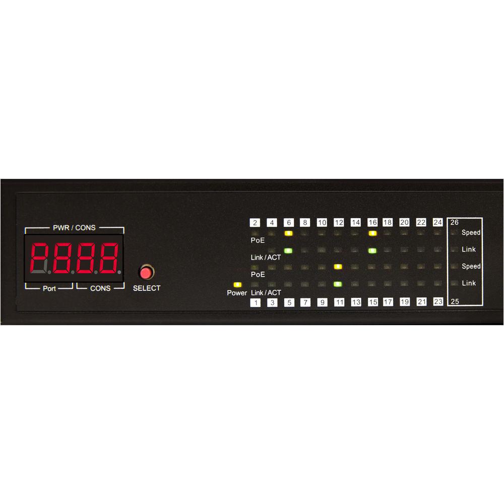 Marshall Electronics 24-Port 10 100 1000 Mbps PSE Switch with 2-Port Gigabit SFP