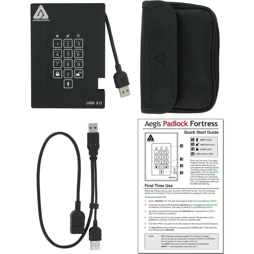 Apricorn 1TB Aegis Fortress Padlock USB 3.1 Gen 1 SSD