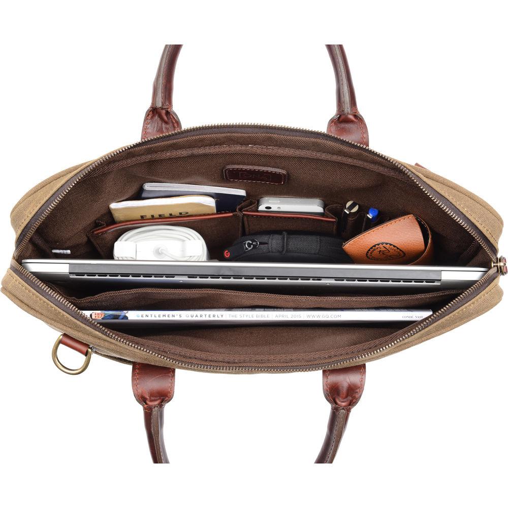 ONA The Kingston 15" Laptop Briefcase Waxed Cotton with Leather Accents 