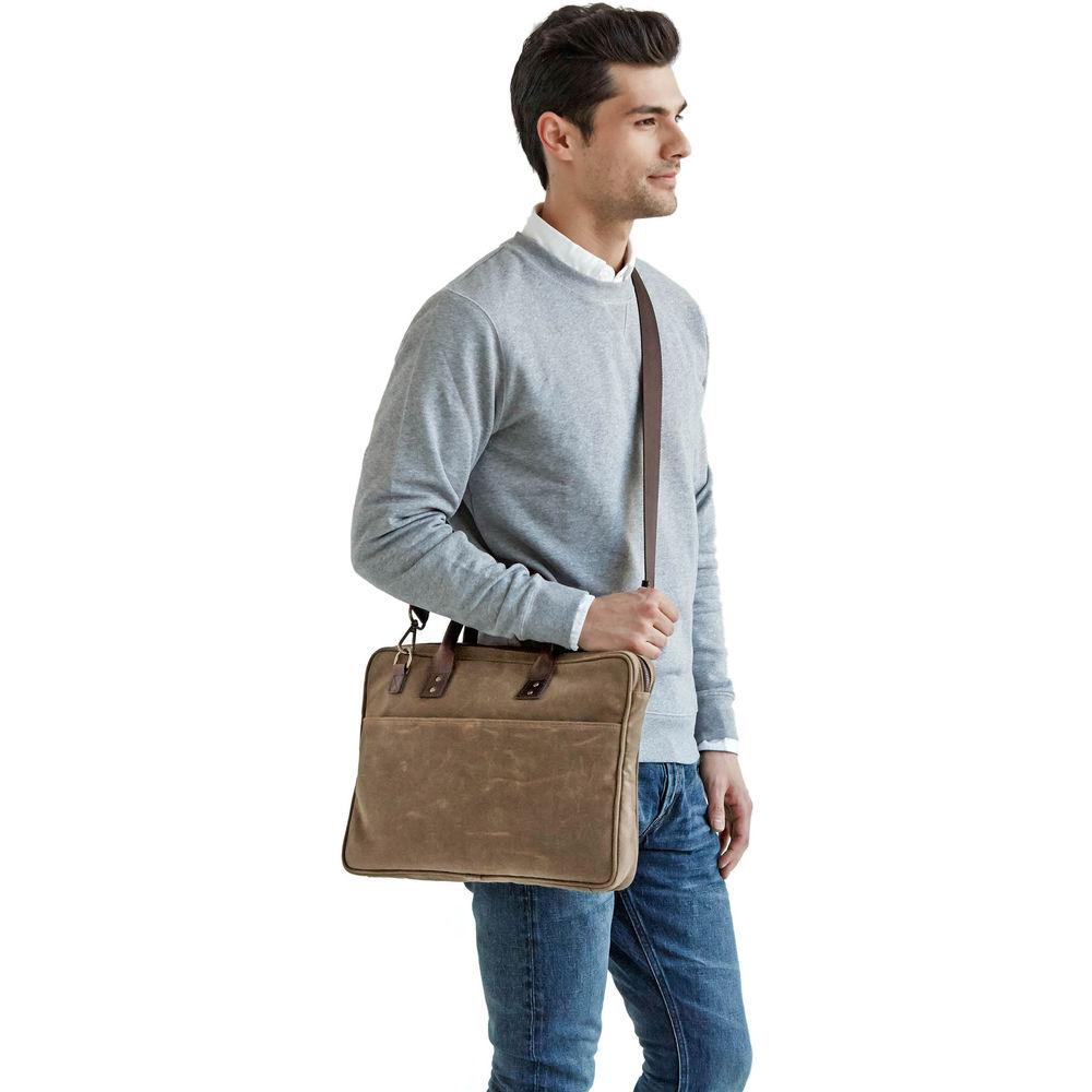 ONA The Kingston 15" Laptop Briefcase Waxed Cotton with Leather Accents 