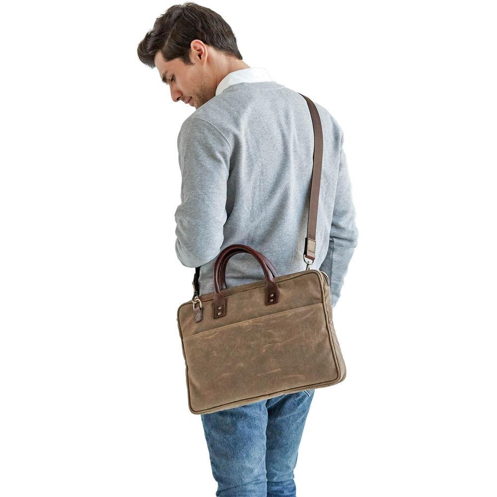 ONA The Kingston 15" Laptop Briefcase Waxed Cotton with Leather Accents 