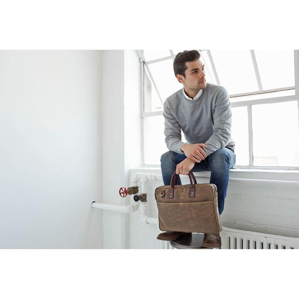 ONA The Kingston 15" Laptop Briefcase Waxed Cotton with Leather Accents 