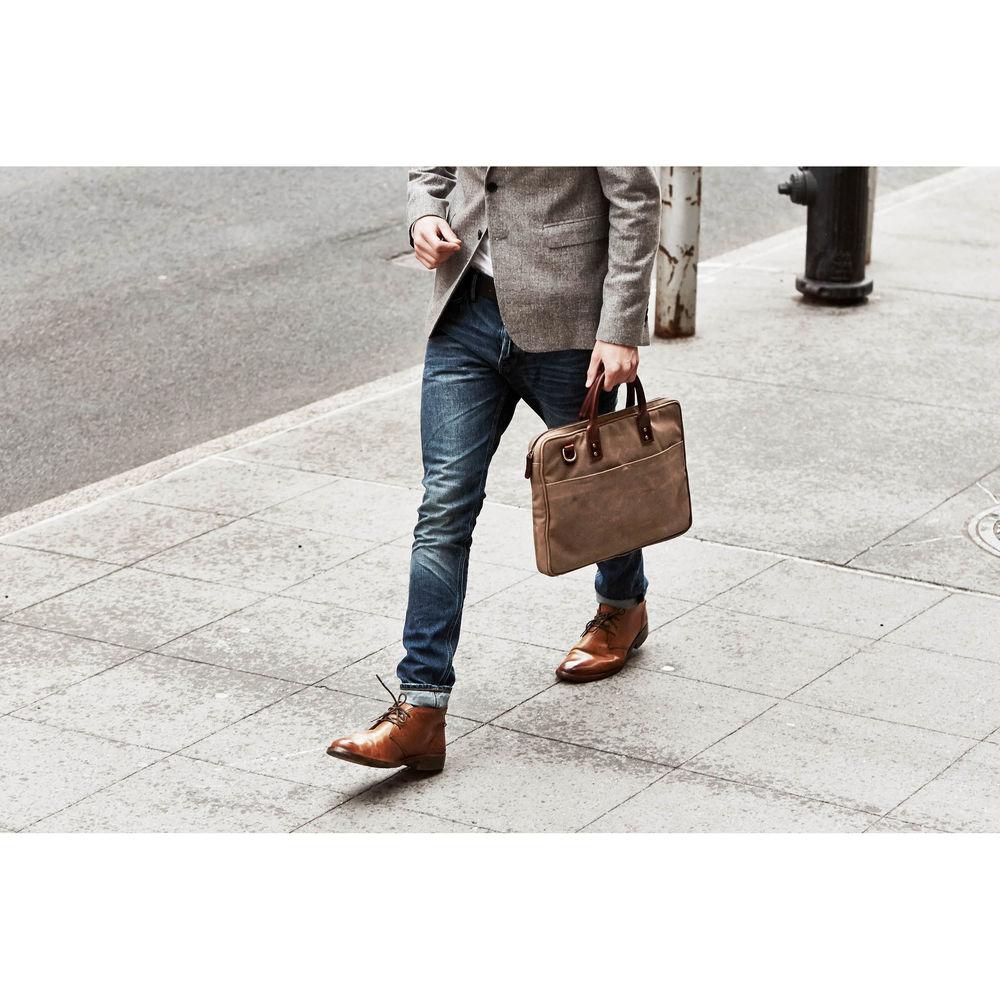 ONA The Kingston 15" Laptop Briefcase Waxed Cotton with Leather Accents 