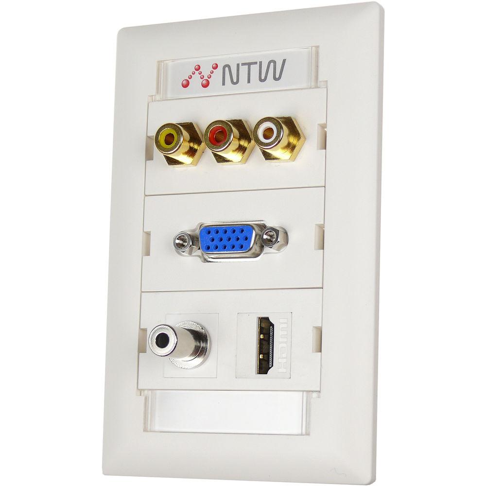 NTW Pre-Configured Customizable UniMedia Wall Plate with HDMI, VGA, 1 8" Audio, Composite Video, & RCA Stereo Audio Pass-Through