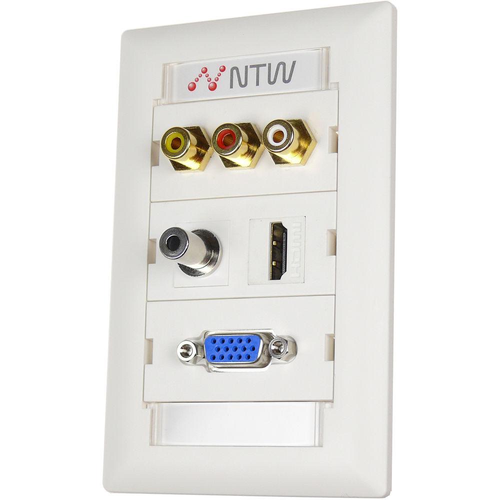 NTW Pre-Configured Customizable UniMedia Wall Plate with HDMI, VGA, 1 8" Audio, Composite Video, & RCA Stereo Audio Pass-Through