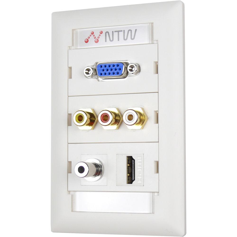 NTW Pre-Configured Customizable UniMedia Wall Plate with HDMI, VGA, 1 8" Audio, Composite Video, & RCA Stereo Audio Pass-Through
