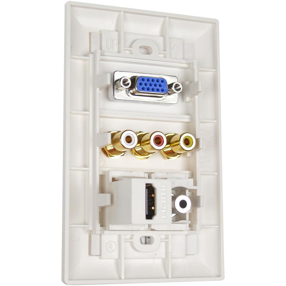 NTW Pre-Configured Customizable UniMedia Wall Plate with HDMI, VGA, 1 8" Audio, Composite Video, & RCA Stereo Audio Pass-Through