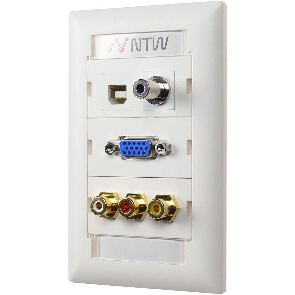 NTW Pre-Configured Customizable UniMedia Wall Plate with VGA, 1 8" Audio, Composite Video, RCA Stereo Audio, & USB Pass-Through