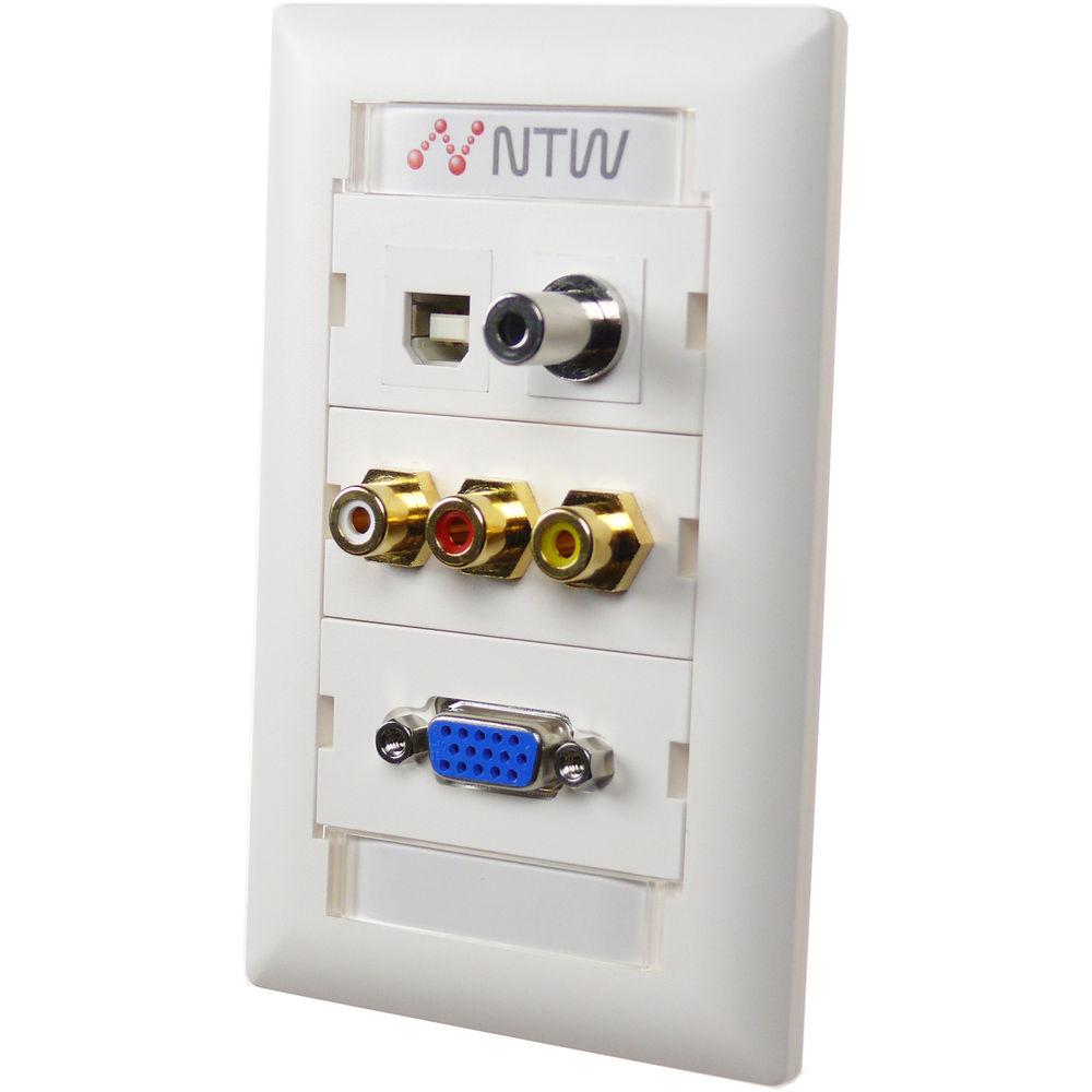 NTW Pre-Configured Customizable UniMedia Wall Plate with VGA, 1 8" Audio, Composite Video, RCA Stereo Audio, & USB Pass-Through