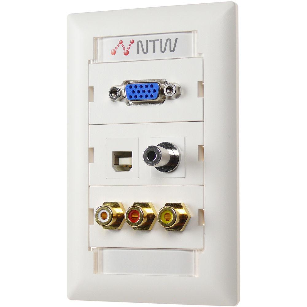 NTW Pre-Configured Customizable UniMedia Wall Plate with VGA, 1 8" Audio, Composite Video, RCA Stereo Audio, & USB Pass-Through