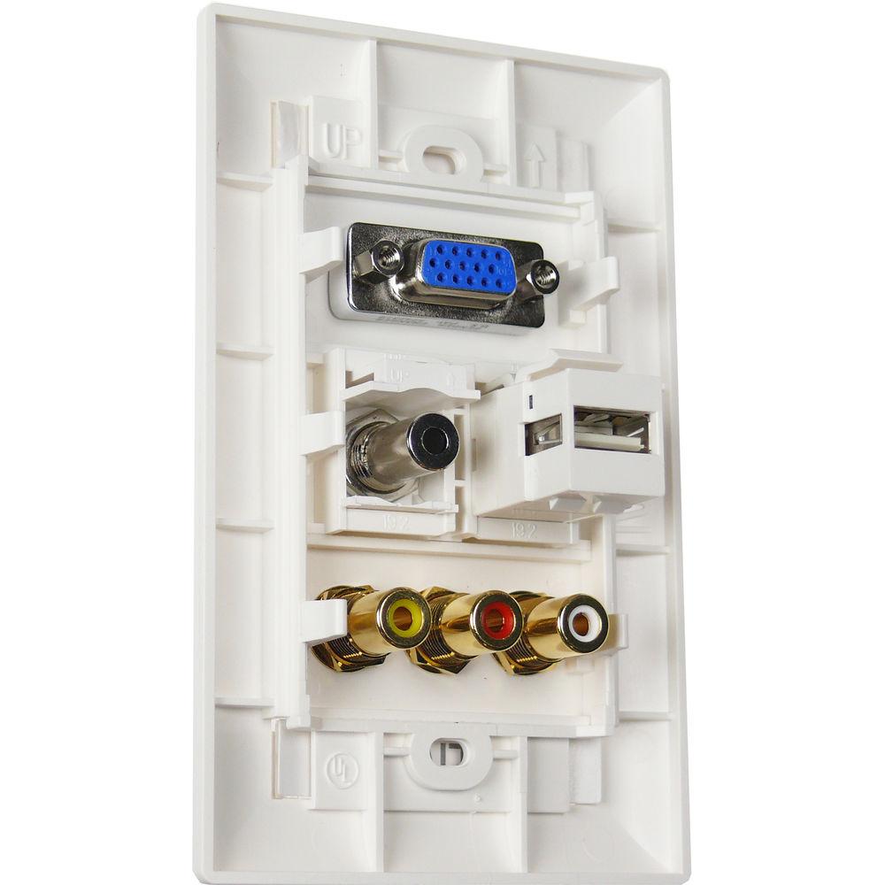 NTW Pre-Configured Customizable UniMedia Wall Plate with VGA, 1 8" Audio, Composite Video, RCA Stereo Audio, & USB Pass-Through