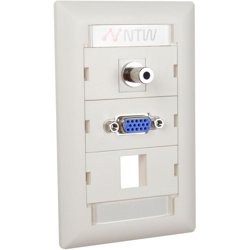 NTW Pre-Configured Customizable UniMedia Wall Plate with VGA & 1 8" Audio Pass-Through with One Blank Module