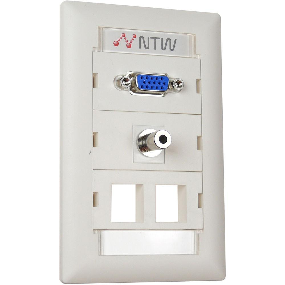 NTW Pre-Configured Customizable UniMedia Wall Plate with VGA & 1 8" Audio Pass-Through with Two Blank Modules