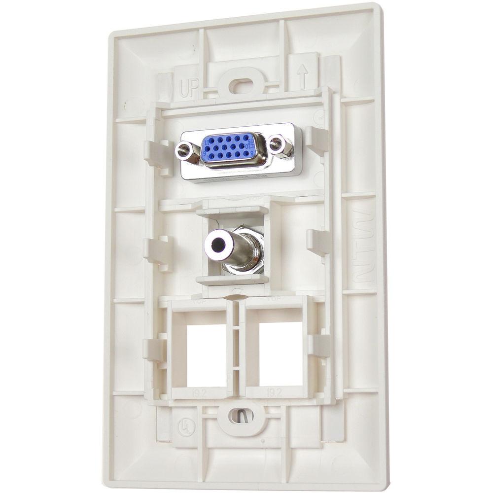NTW Pre-Configured Customizable UniMedia Wall Plate with VGA & 1 8" Audio Pass-Through with Two Blank Modules