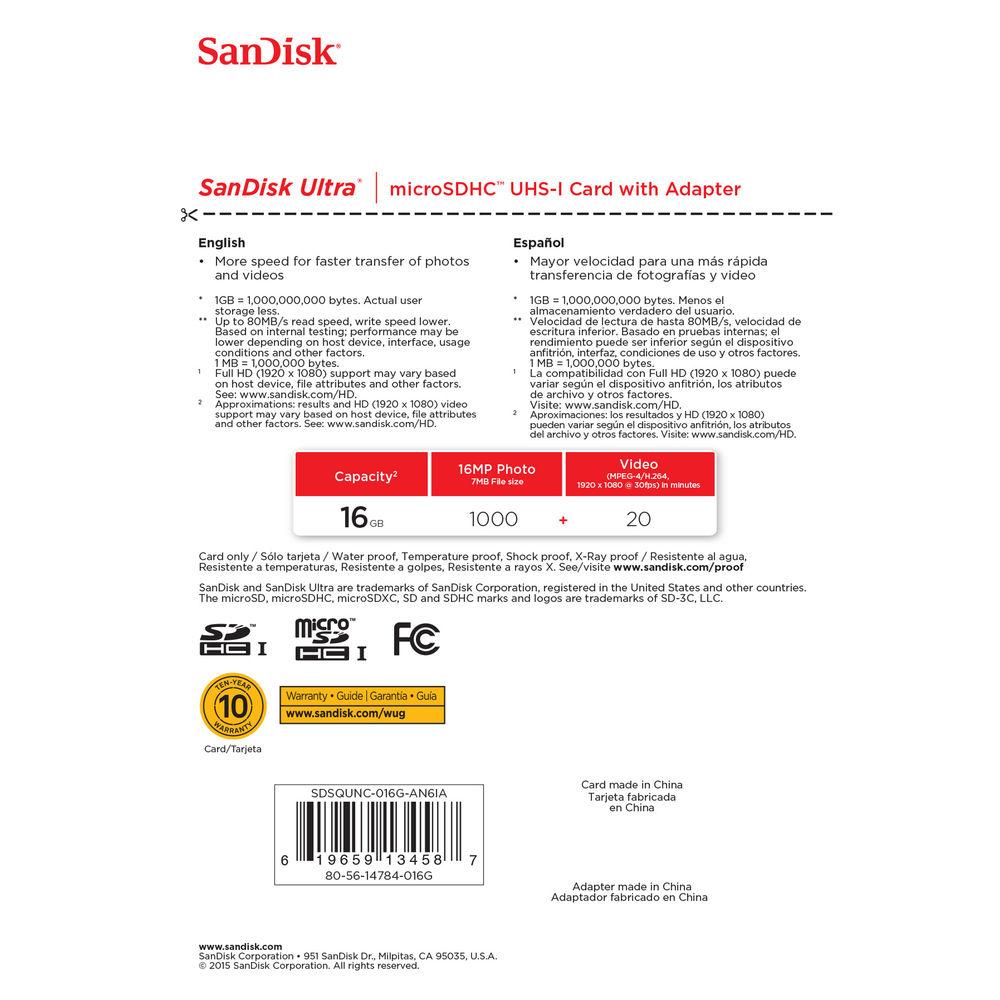 SanDisk 16GB Ultra UHS-I microSDHC Memory Card