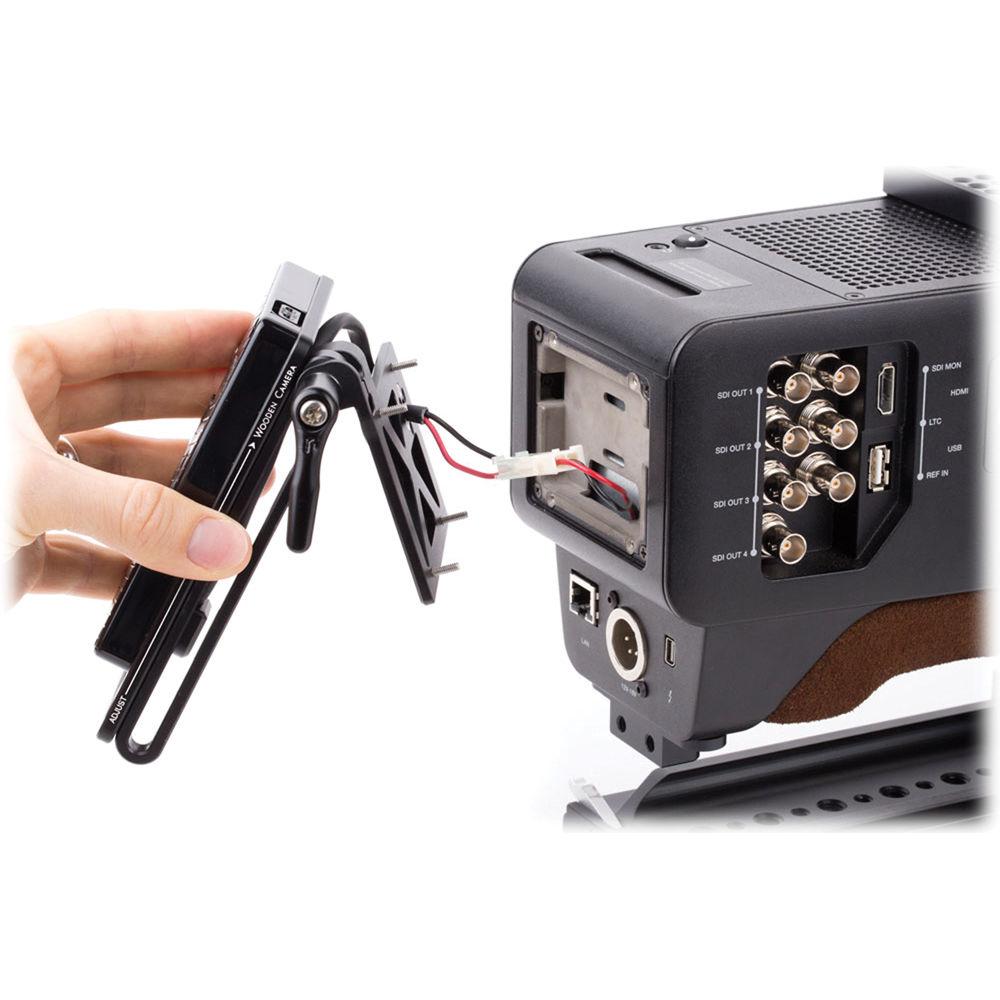 Wooden Camera Battery Slide with Gold Mount Plate and AJA CION Molex Connector