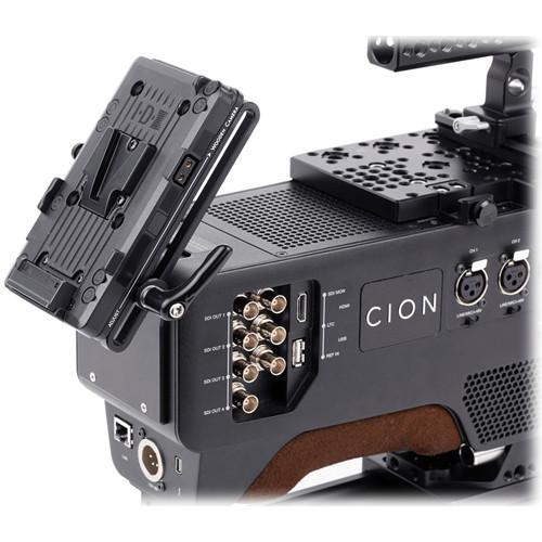 Wooden Camera Battery Slide with V-Mount Plate and AJA CION Molex Connector