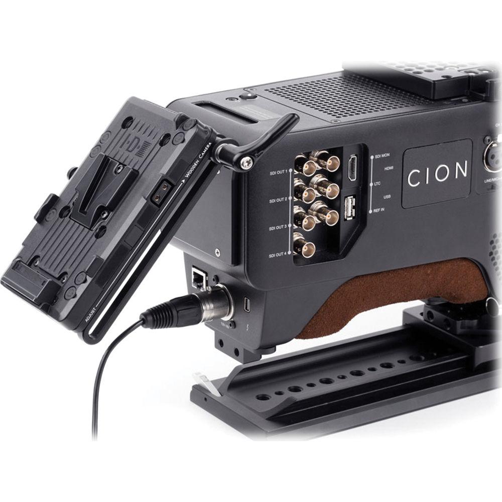 Wooden Camera Battery Slide with V-Mount Plate and AJA CION Molex Connector