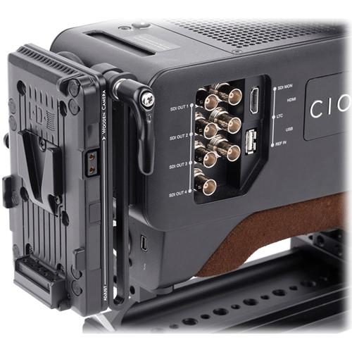 Wooden Camera Battery Slide with V-Mount Plate and AJA CION Molex Connector