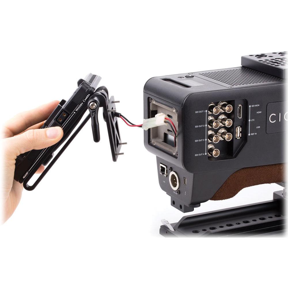 Wooden Camera Battery Slide with V-Mount Plate and AJA CION Molex Connector
