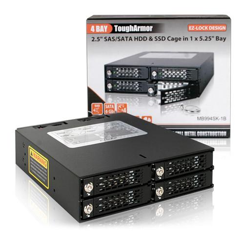 Icy Dock ToughArmor 4-Bay 2.5" SATA SAS HDD & SDD Backplane Cage with Locking Trays for 5.25" Bay