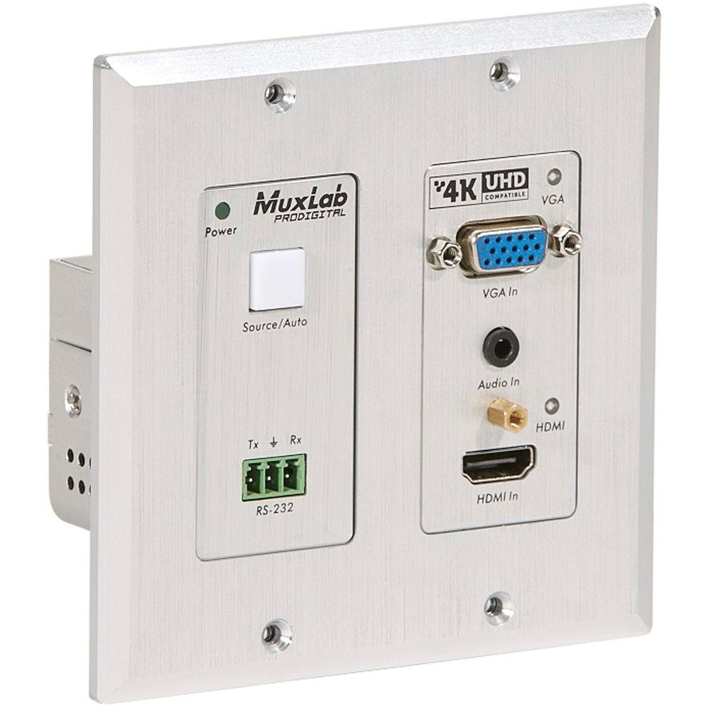 MuxLab HDMI VGA Audio over CAT5e 6 UHD-4K Wall-Plate Transmitter
