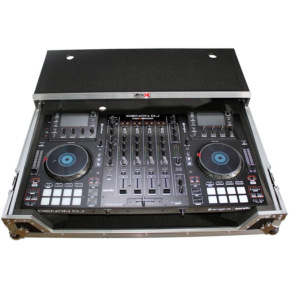 ProX Flight Case for Denon MCX8000 DJ Controller with Sliding Laptop Shelf and Wheels