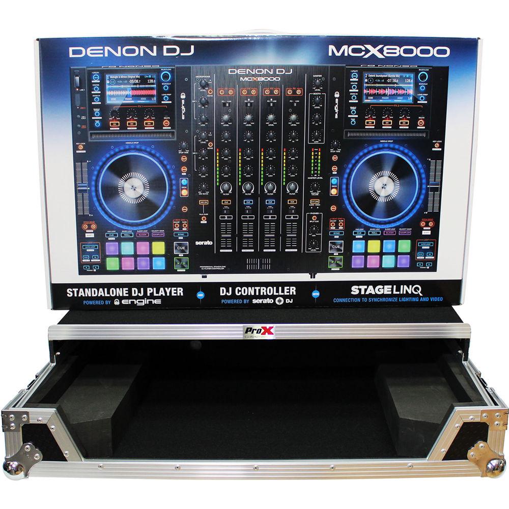ProX Flight Case for Denon MCX8000 DJ Controller with Sliding Laptop Shelf and Wheels