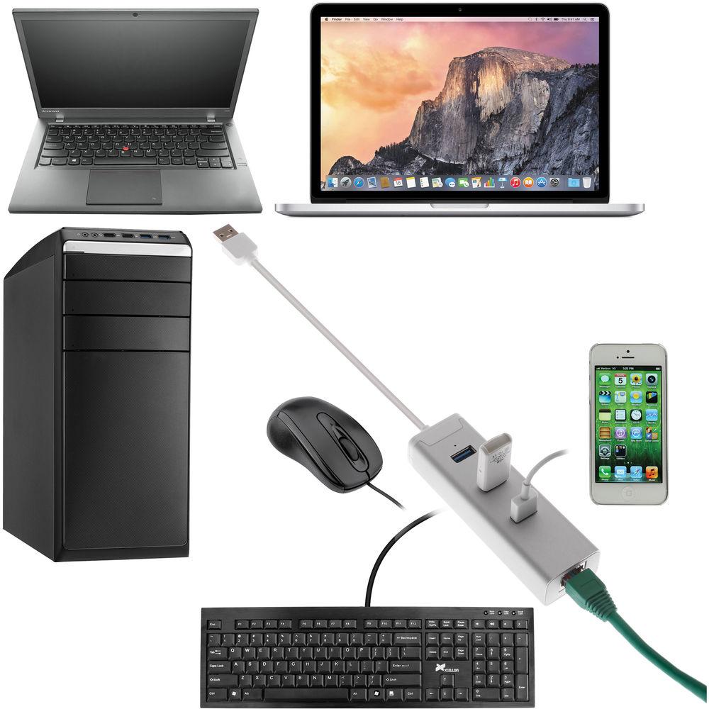 Xcellon 3-Port USB 3.0 Hub with Gigabit Ethernet Port