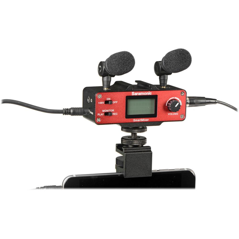 Saramonic SmartMixer - Audio Mixer Adapter Kit for iOS Android with Mics, Device Holder, and Grip