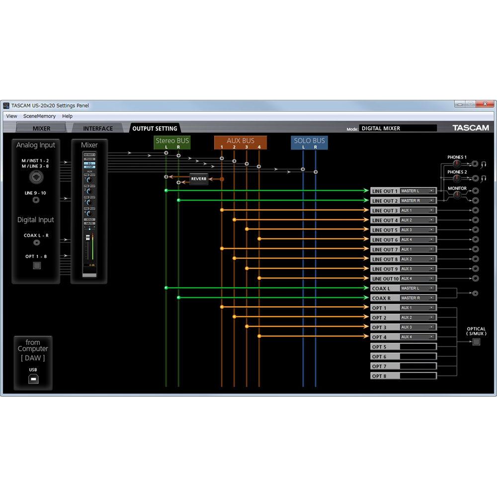 Tascam US-20x20 - USB Audio Interface with Mic Preamps Mixer
