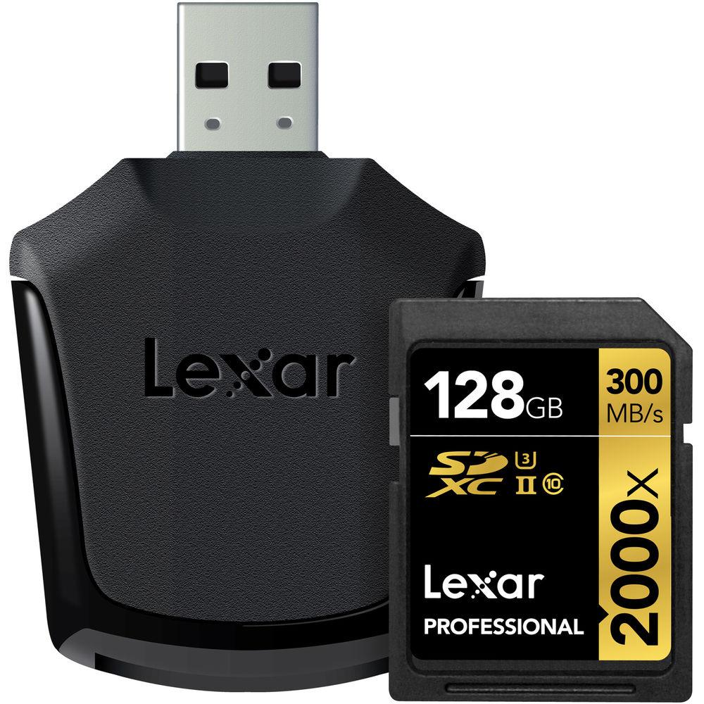 Lexar 128GB Professional 2000x UHS-II SDXC Memory Card with SD UHS-II Reader