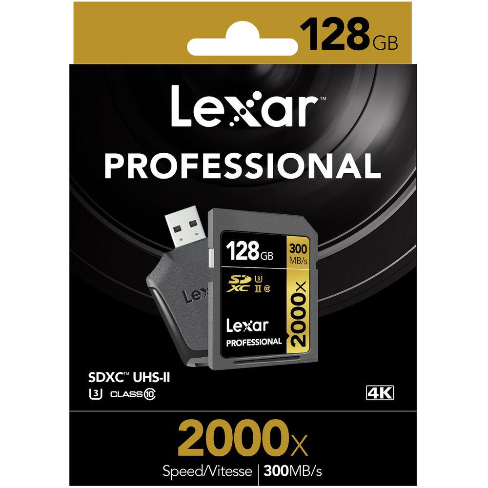 Lexar 128GB Professional 2000x UHS-II SDXC Memory Card with SD UHS-II Reader